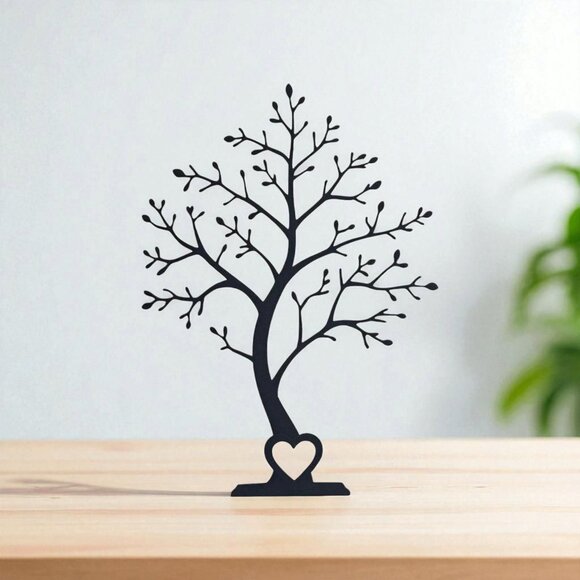 Minimalist Tree Decor Heart Home Accent Handmade Black - Picture 3 of 12